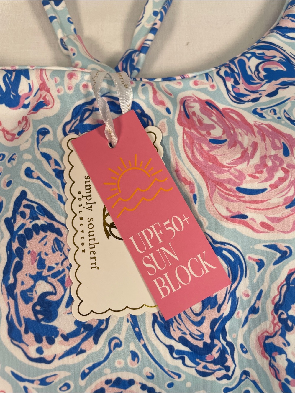 Simply Southern Blue Pink Navy Shell motif tank dress NWT L swim preppy tennis - Picture 2 of 8
